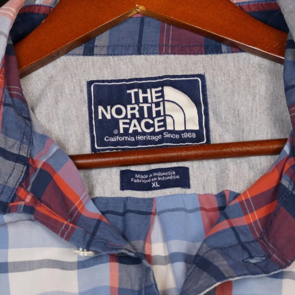 The North Face Button Down Shirt Mens XL Blue Orange Plaid Outdoor Cotton Blend
